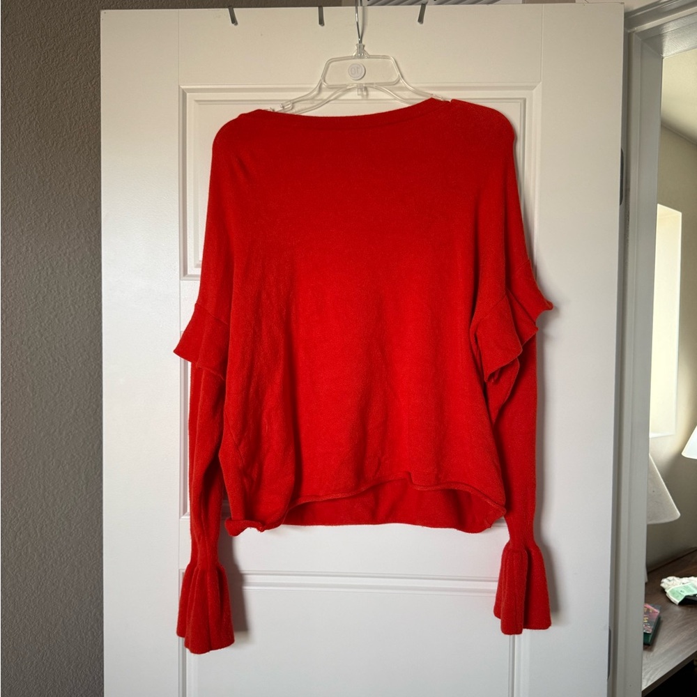 Zara Women’s Red Orange Bell Sleeves Ruffle Knit Long Sleeve Flounce Sweater - Picture 15 of 15